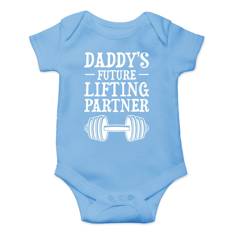 Funnwear Daddy's Future Lifting Partner - Funny Baby Essentials Bodysuit - Newborn Boy Girl Clothes (6 Months, Light Blue) - Image 1